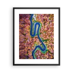 Pôster com moldura preta - Estrada sinuosa pela floresta - 40x50 cm