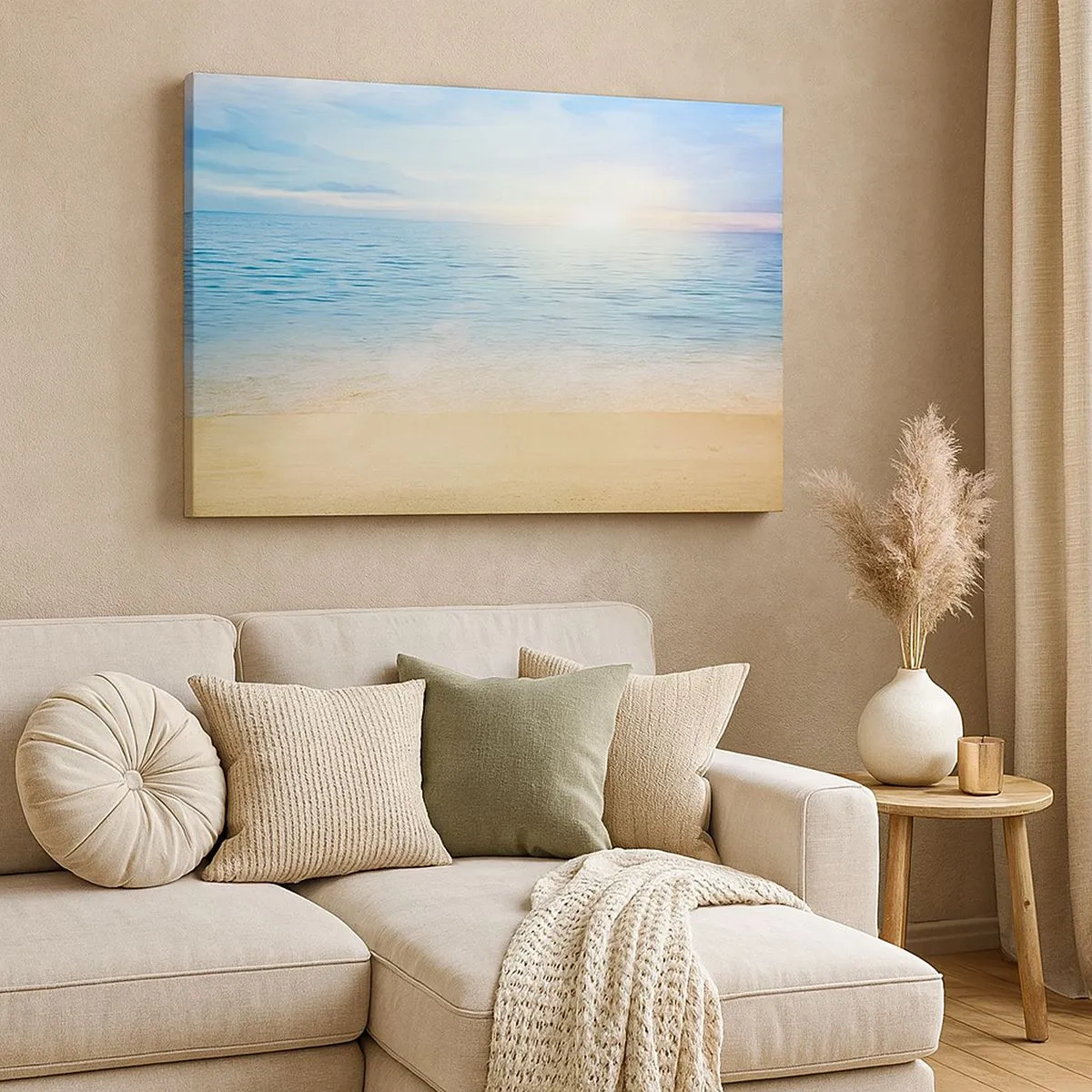 Quadro em tela - Uma praia com mar turquesa e céu limpo - 70x50cm - Grande azul - Decoração de parede moderna para a sala de estar e quarto ARTTOR