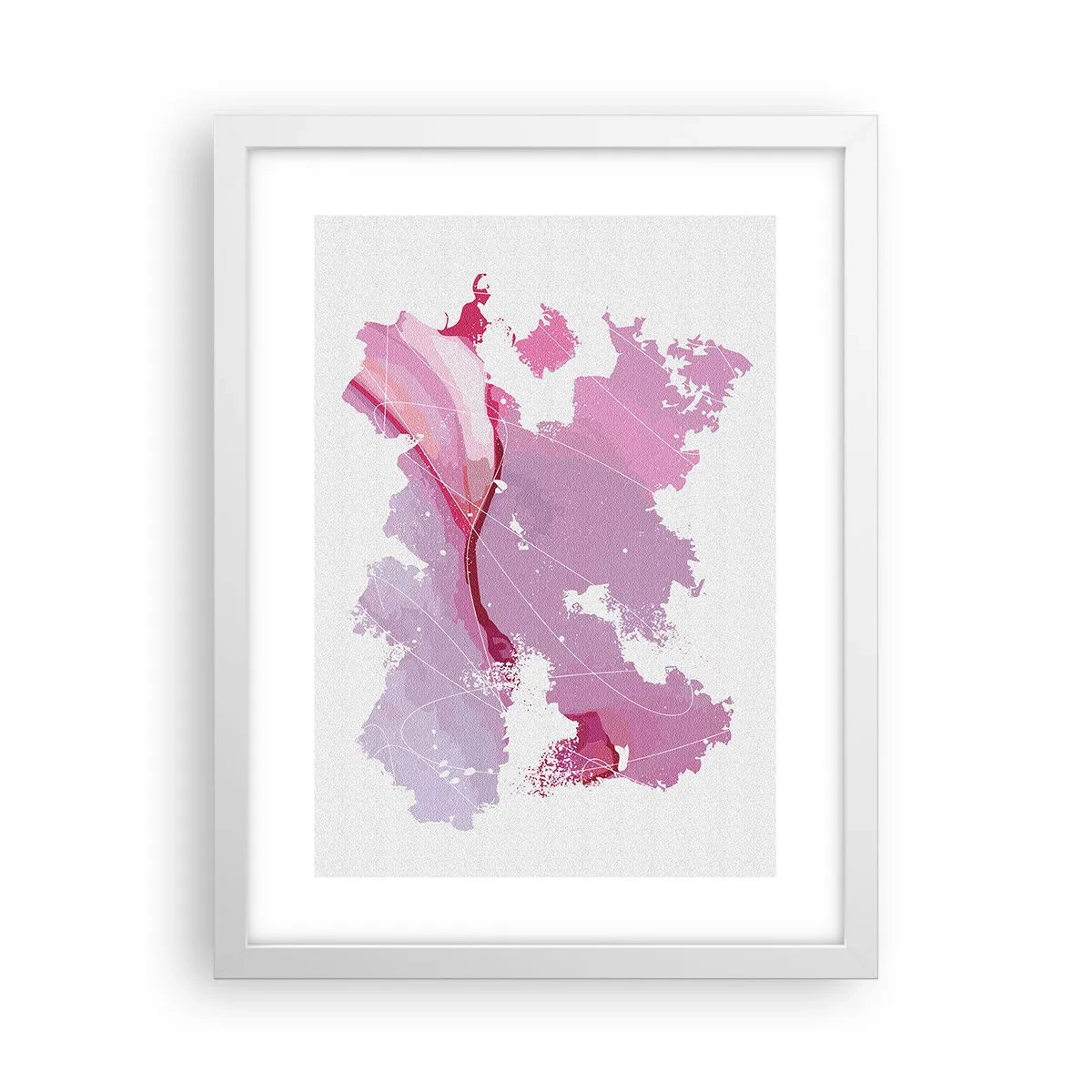 Pôster em moldura branca - Mapa do mundo rosa - 30x40 cm