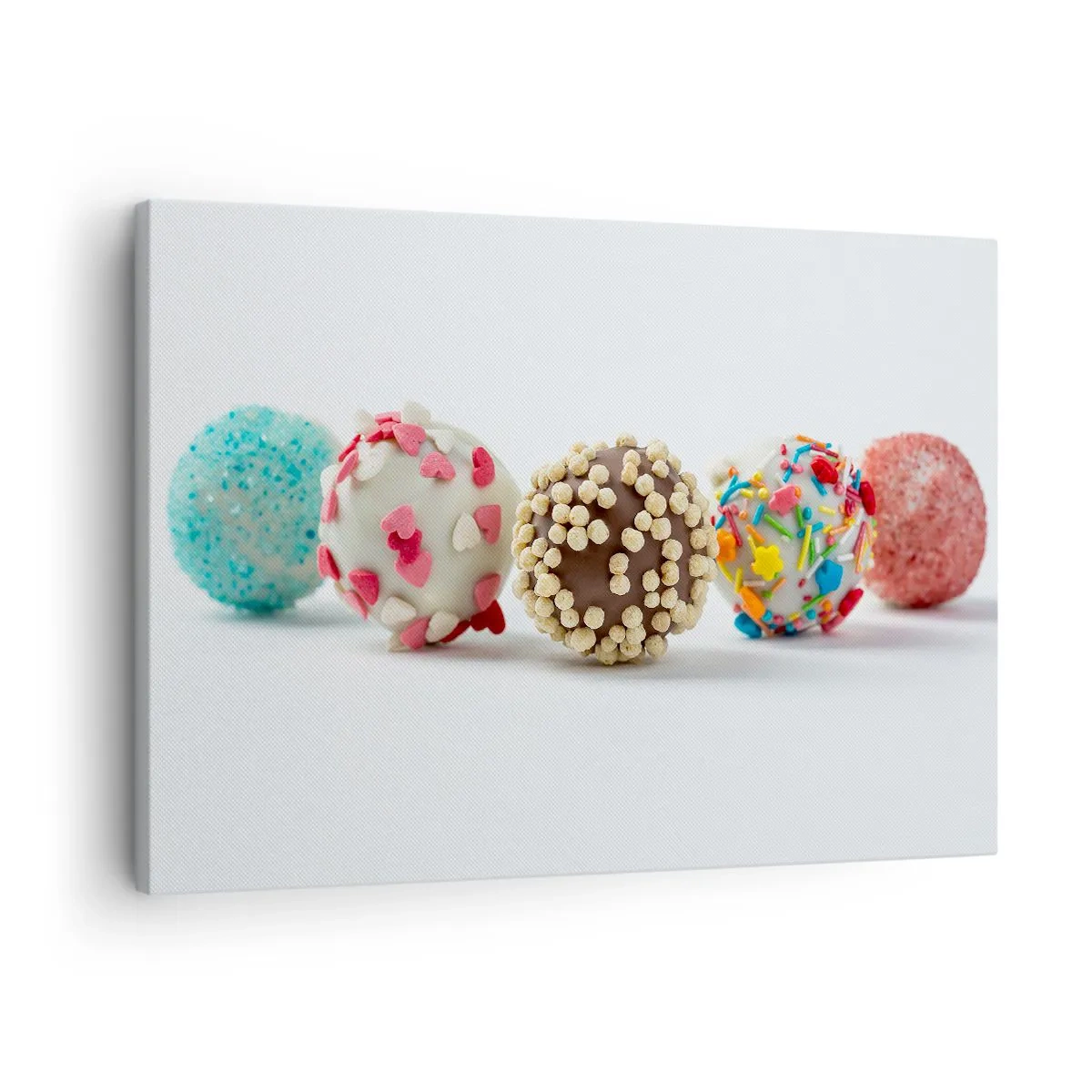 Quadro em tela - Bombons coloridos com decorações em fundo branco - 70x50cm - A vida pode ser doce - Decoração de parede moderna para a sala de estar e quarto ARTTOR