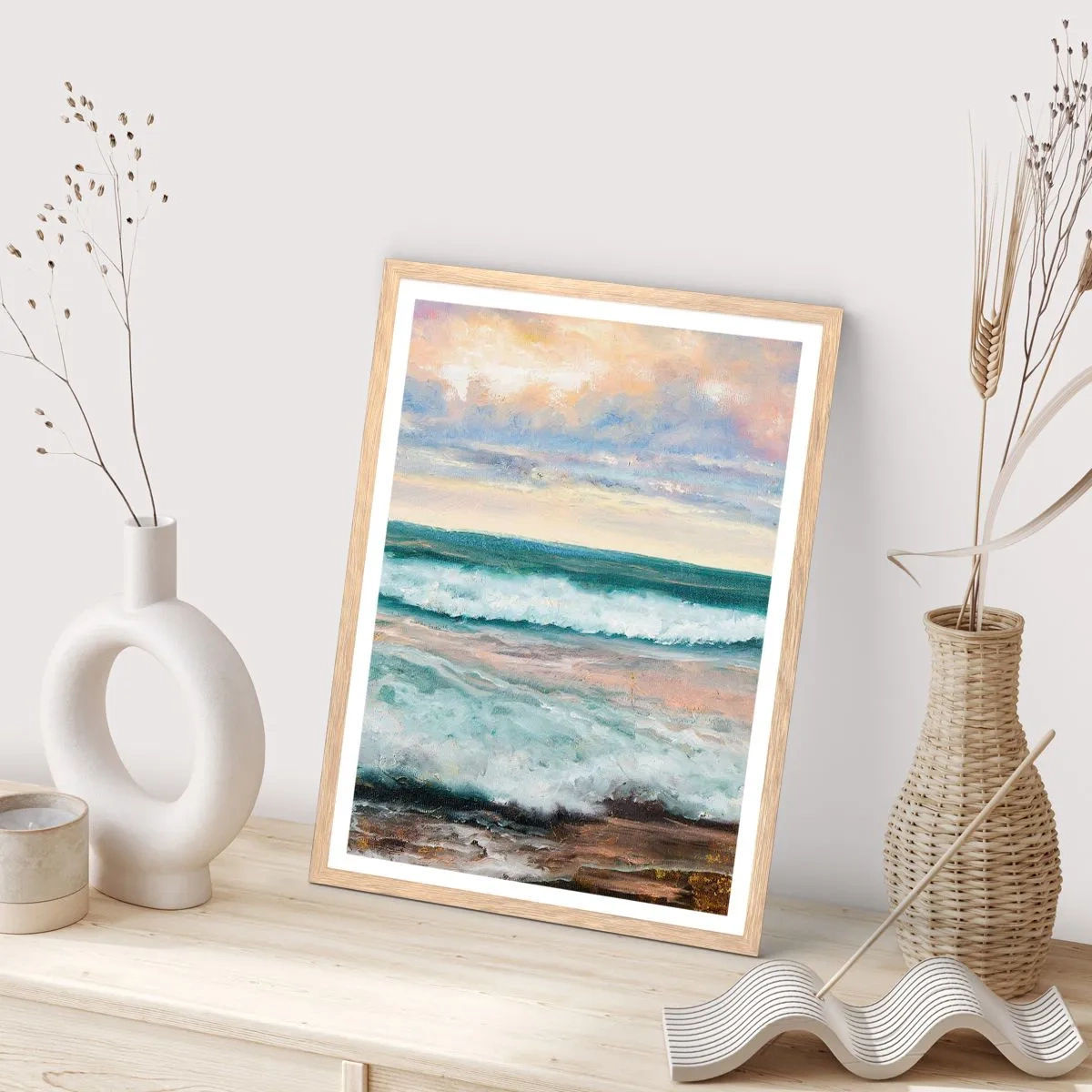 Pôster com moldura de carvalho claro - Aqui suavizas a alma - 50x70 cm