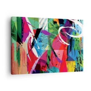 Quadro em tela - Abstração colorida com pinceladas dinâmicas - 70x50cm - Rápido, vivo e animado - Decoração de parede moderna para a sala de estar e quarto ARTTOR