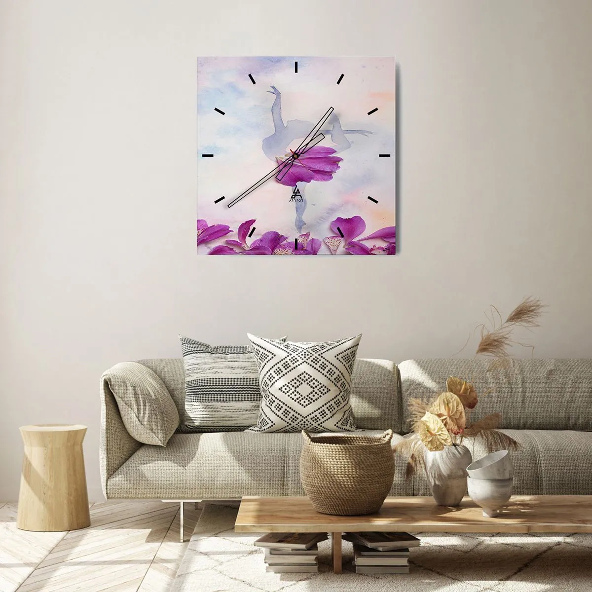 Relógio de parede - Relógio em vidro - Delicada como uma flor - 30x30 cm