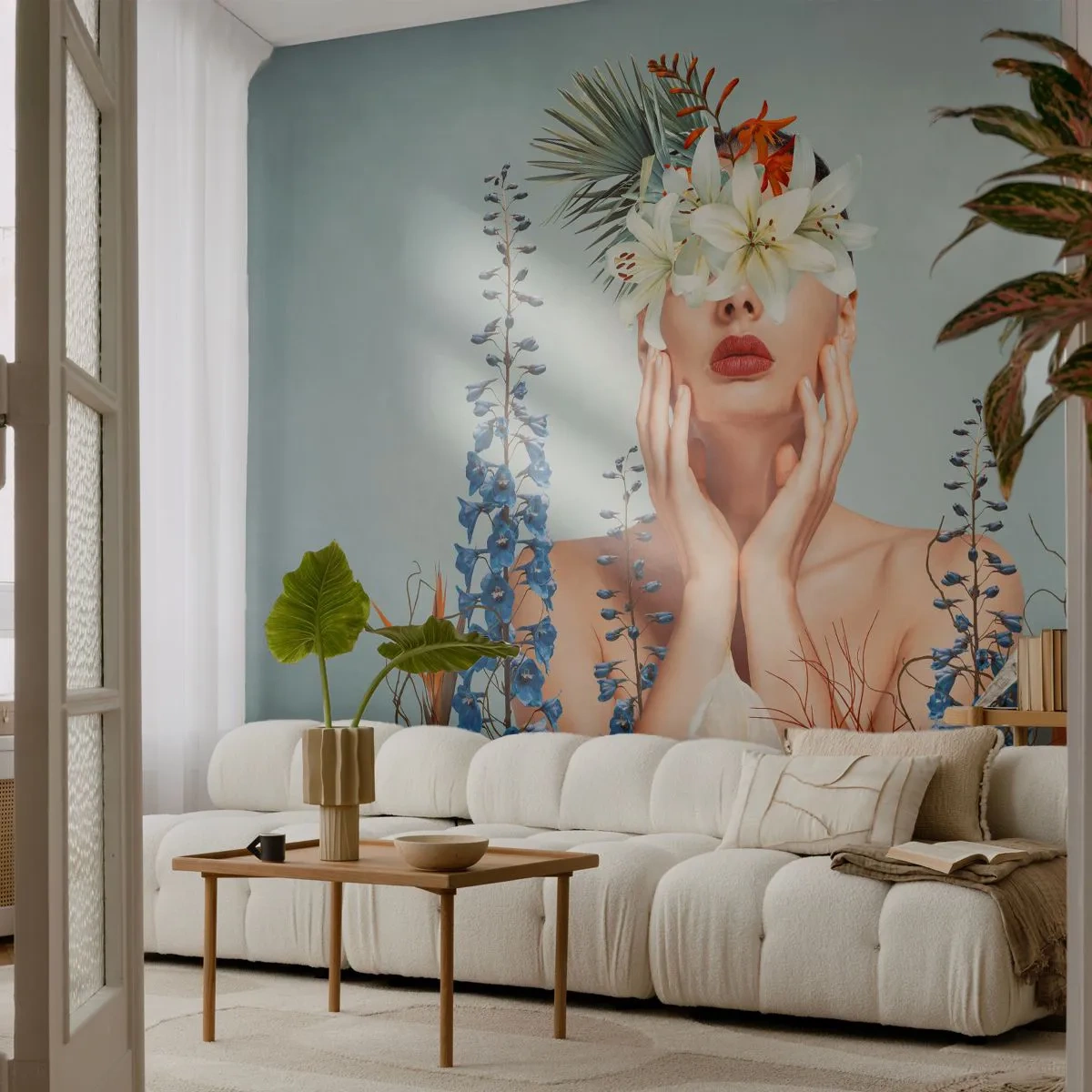 Papel de Parede Autocolante Deluxe Sticker - Mulher – flor - Abstração, Mulher, Flores - 200x140 cm