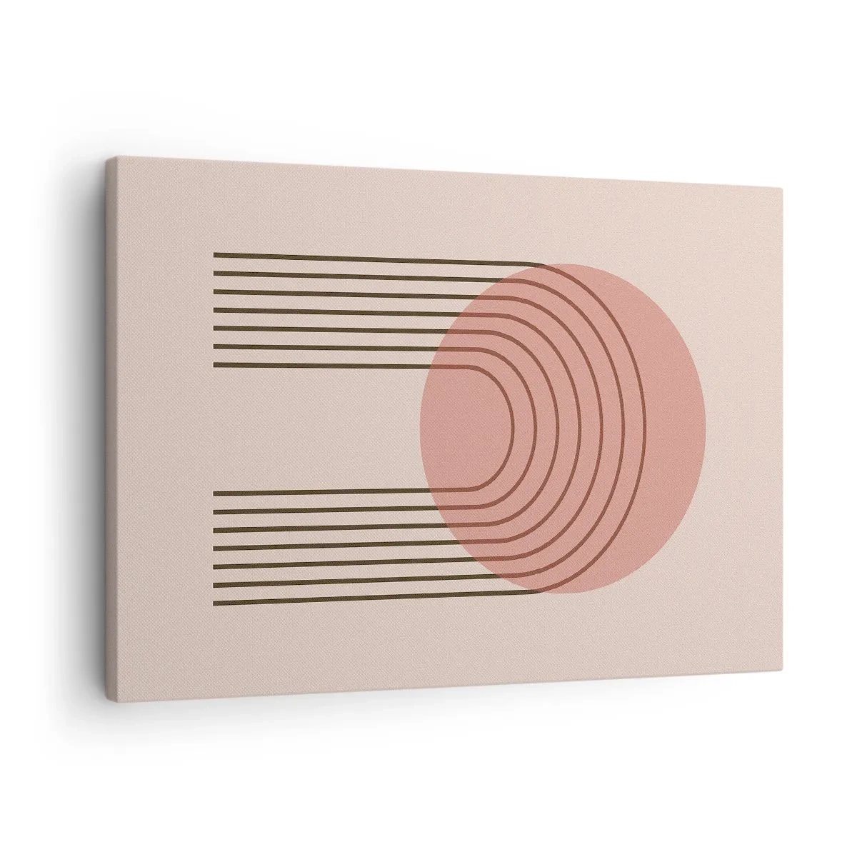 Quadro em tela - Motivo abstrato com círculo rosa e linhas - 70x50cm - Atração irresistível - Decoração de parede moderna para a sala de estar e quarto ARTTOR