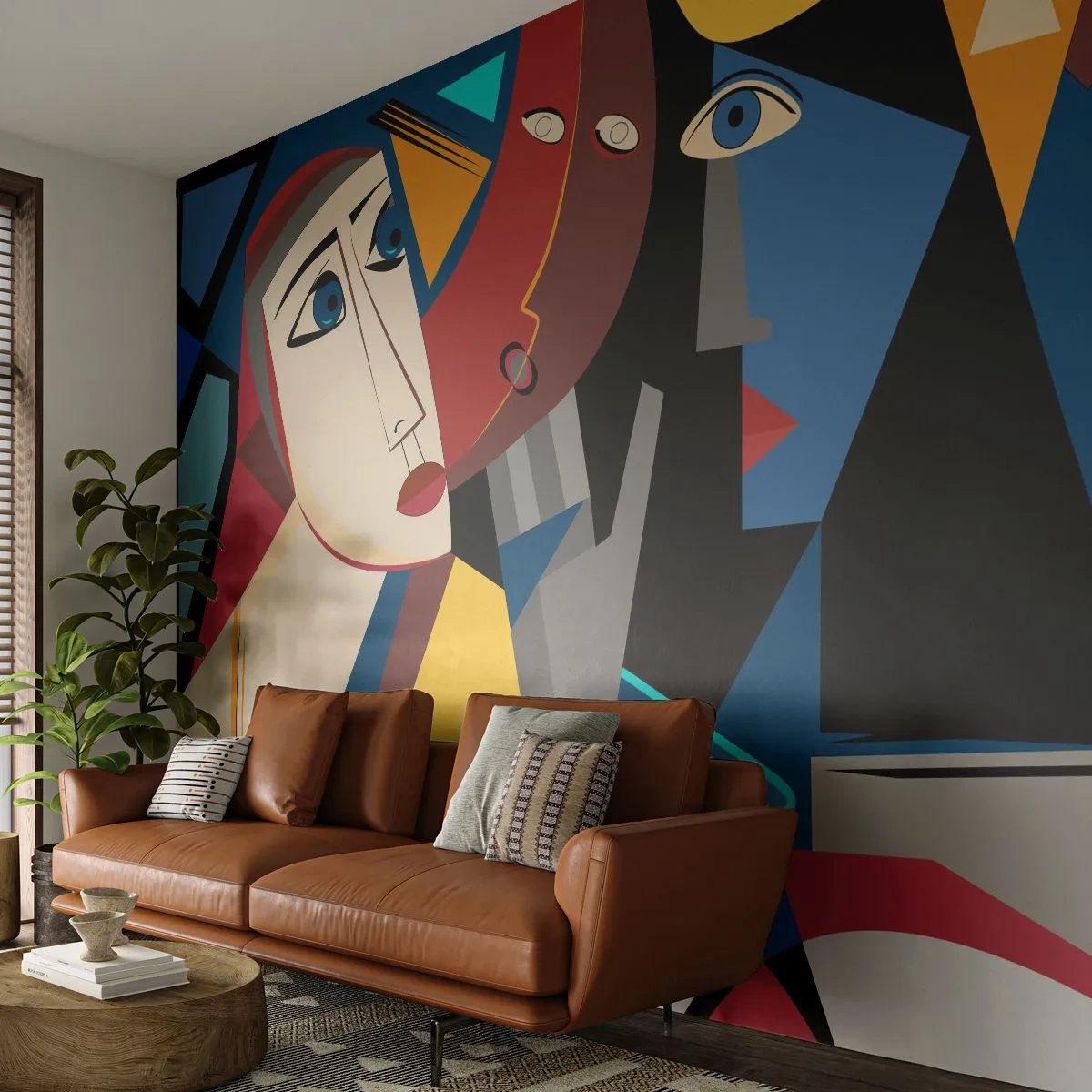Papel de Parede Premium Sand - Uma conversa entre cubistas - Pessoas, Cubismo, Retrato - 250x175 cm