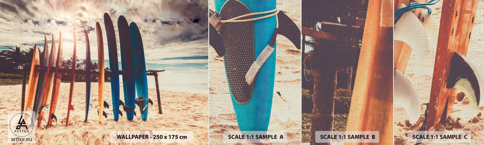 Amostra de papel de parede Premium Canvas - Boa noite, até amanhã - Surfar, Paisagem, Prancha de surfe - 100x30 cm