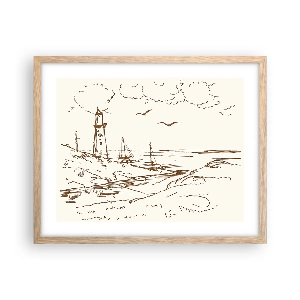 Pôster com moldura de carvalho claro - Esboço das memórias do verão - 50x40 cm