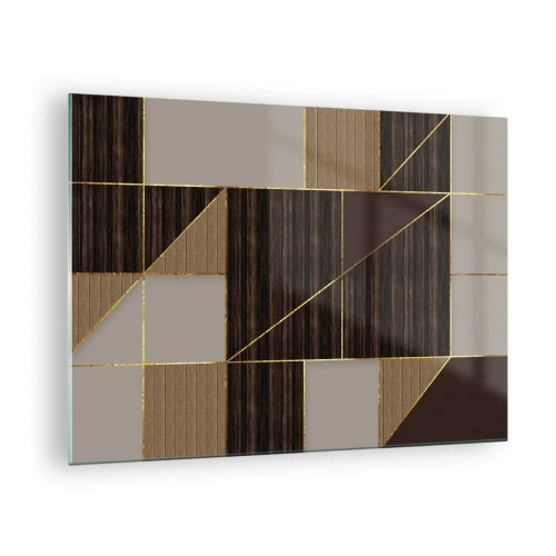 Quadro em vidro - Mosaico abstrato com elementos marrons e dourados - 70x50cm - Mosaico de bronzes e ouro - Decoração de parede moderna para a sala de estar e quarto ARTTOR