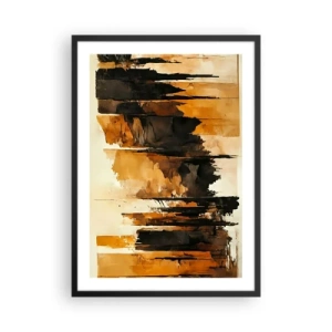 Pôster com moldura preta - Uma composição abstrata em tons quentes de marrom e preto. - 50x70cm - Harmonia de preto e dourado - Decoração de parede moderna para a sala de estar e quarto ARTTOR