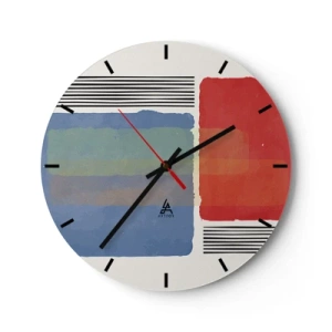 Relógio de parede - Relógio em vidro - Retângulos e linhas abstratas coloridas em um fundo claro - 30x30cm - A alma da geometria - Decoração de parede moderna para a sala de estar, cozinha e quarto ARTTOR