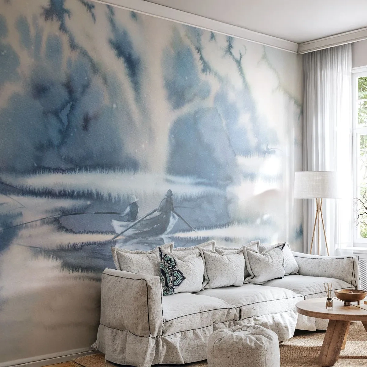 Papel de Parede Premium Sand - Pescadores no seu paraíso - Abstração, Lago, pescaria - 500x350 cm