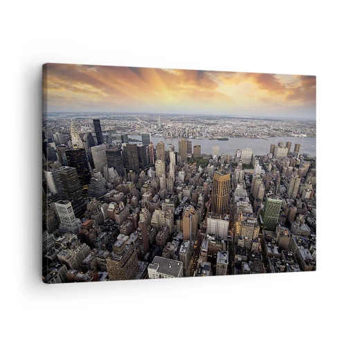 Quadro em tela - Vista da metrópole com o pôr do sol - 70x50cm - O coração pulsante do nosso tempo - Decoração de parede moderna para a sala de estar e quarto ARTTOR