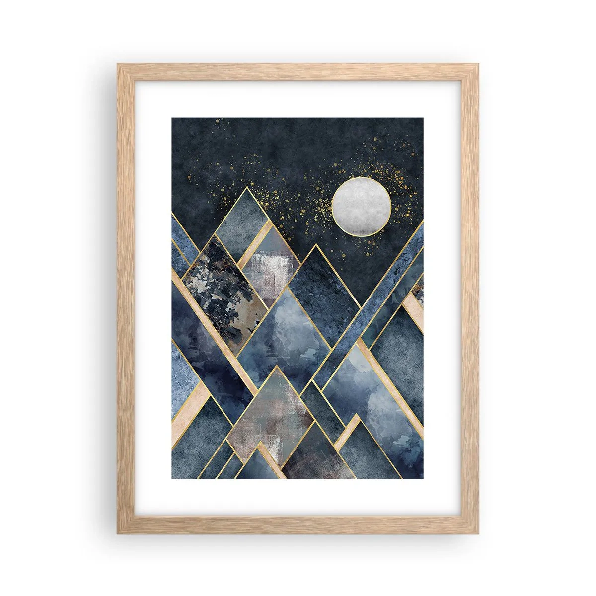 Pôster com moldura de carvalho claro - Paisagem geométrica - 30x40 cm