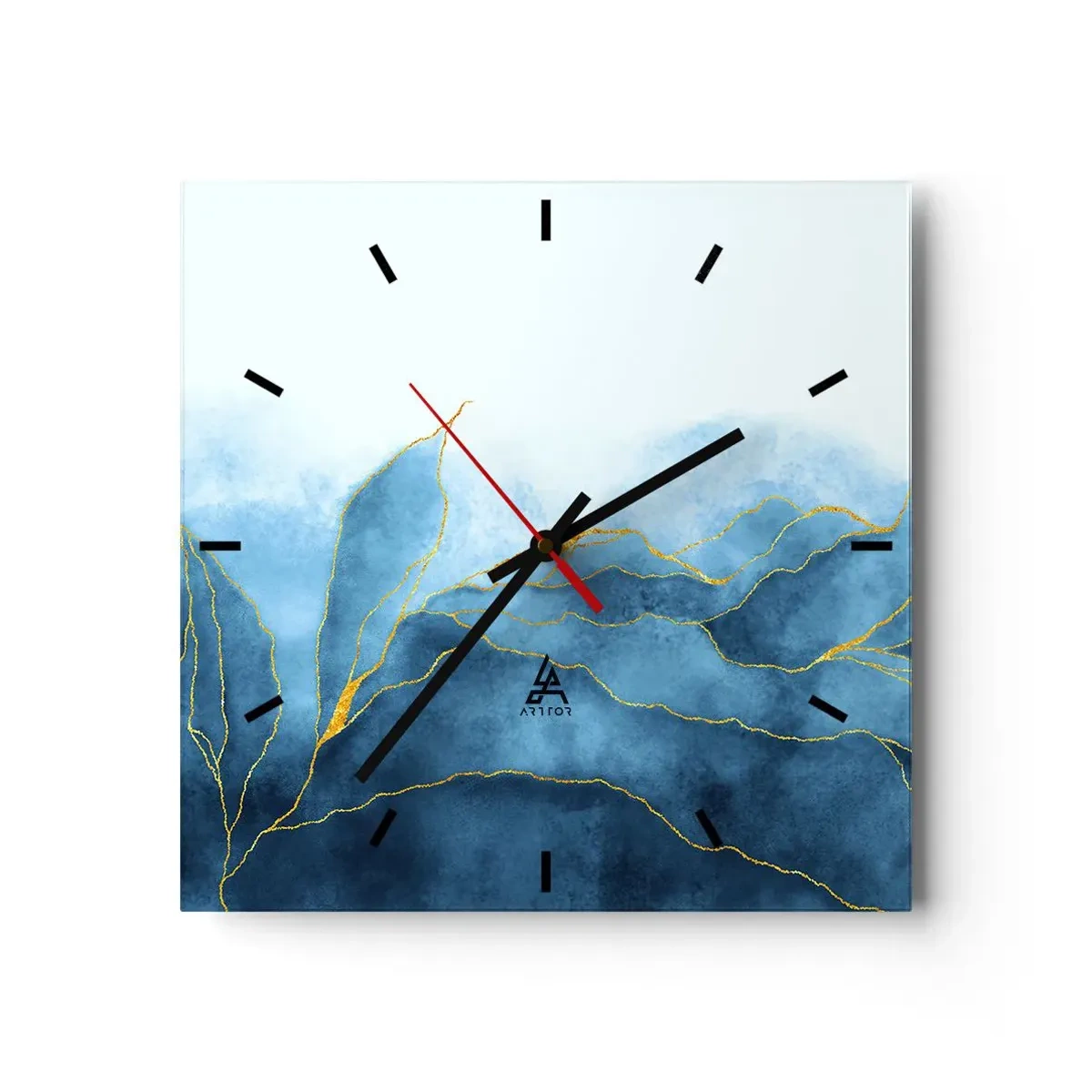 Relógio de parede - Relógio em vidro - Azul dourado - 40x40 cm
