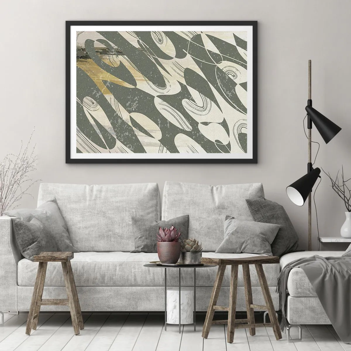 Pôster com moldura preta - Abstração rítmica - 91x61 cm