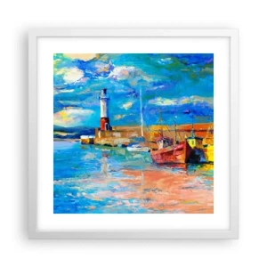 Pôster em moldura branca - Tarde na baía do arco-íris - 40x40 cm