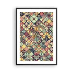Pôster com moldura preta - Padrão colorido em estilo mosaico - 50x70cm - Vibrações marroquinas - Decoração de parede moderna para a sala de estar e quarto ARTTOR