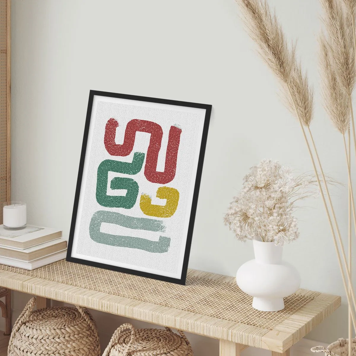 Pôster com moldura preta - Formas abstratas em tons terrosos sobre fundo claro - 50x70cm - Em uma língua desconhecida - Decoração de parede moderna para a sala de estar e quarto ARTTOR