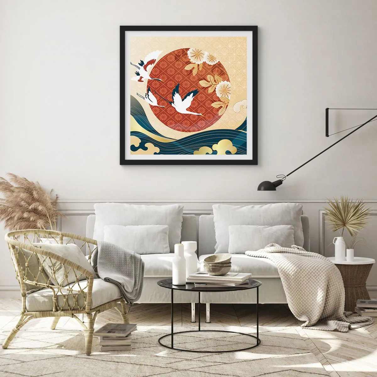 Pôster com moldura preta - Conto de fadas japonês - 50x50 cm