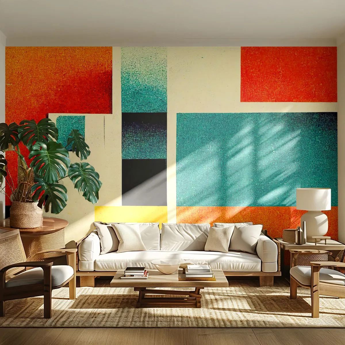 Papel de Parede Premium Sand - Abstração geométrica – boa energia - Quadrados, Idoso, Pedaço - 100x70 cm