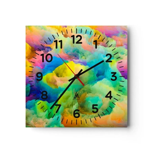 Relógio de parede - Relógio em vidro - Penugem arco-íris - 40x40 cm