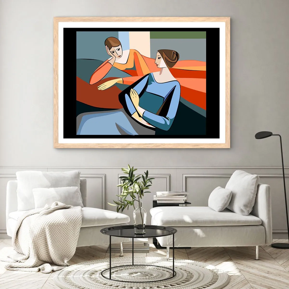 Pôster com moldura de carvalho claro - Um momento de confiança - 100x70 cm