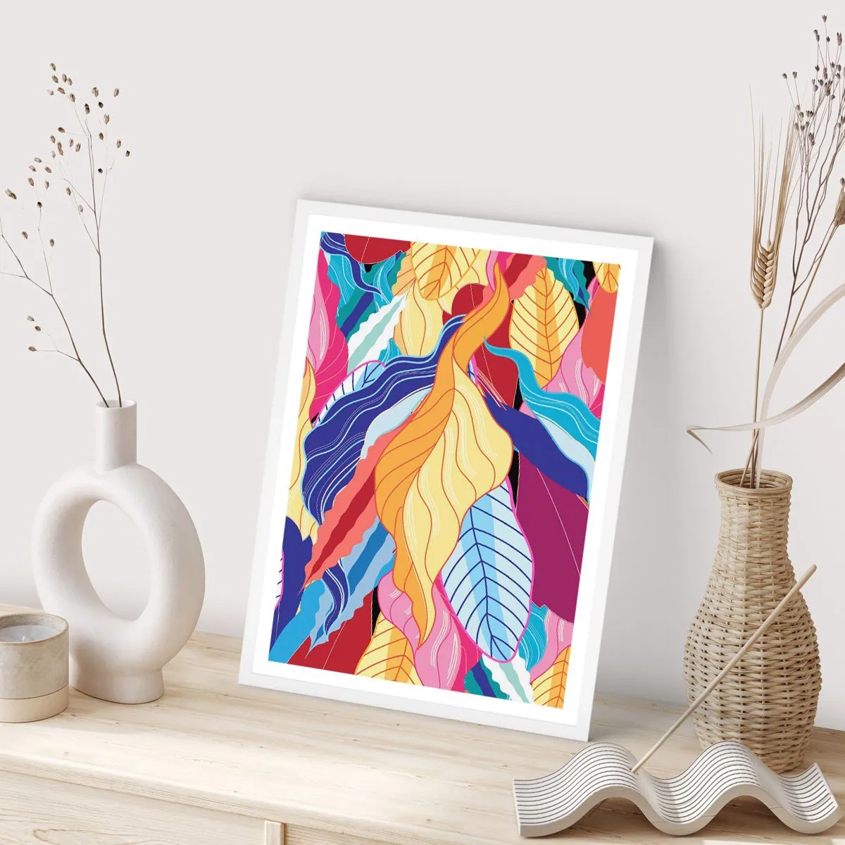 Pôster em moldura branca - Bagunça colorida - 40x50 cm
