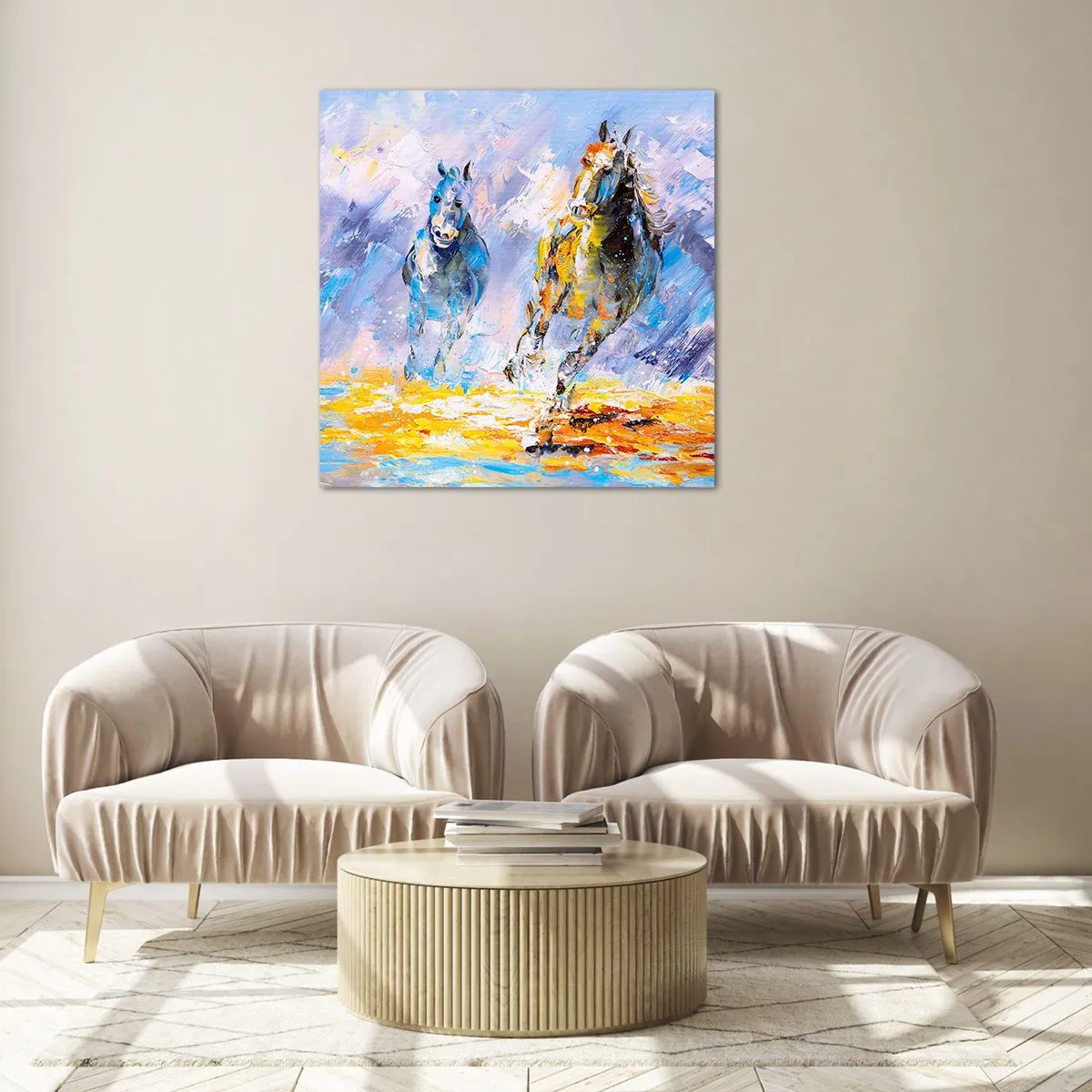 Quadro em vidro - Galopando através do brilho - 40x40 cm