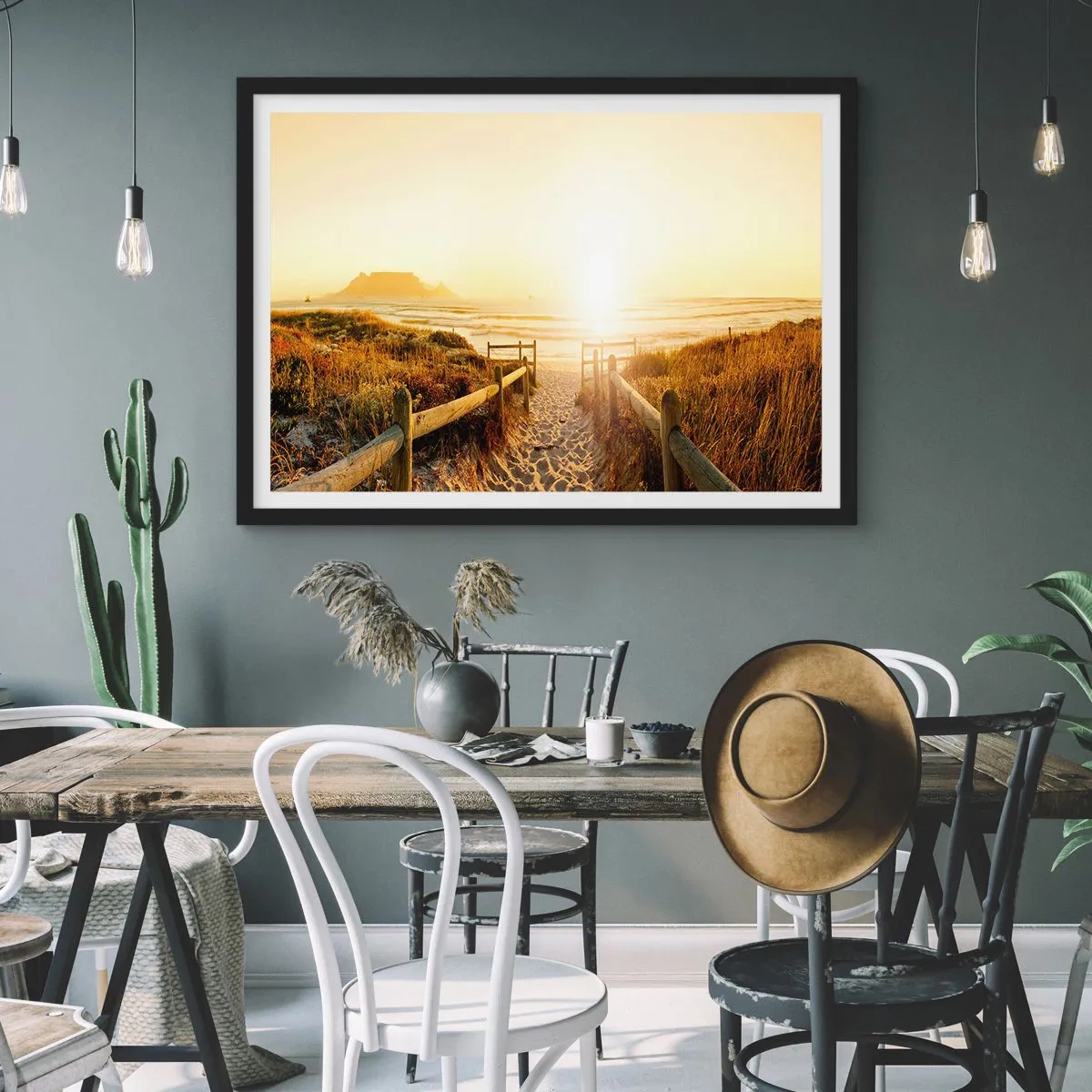 Pôster com moldura preta - Pelaa duna, em direção ao sol - 70x50 cm