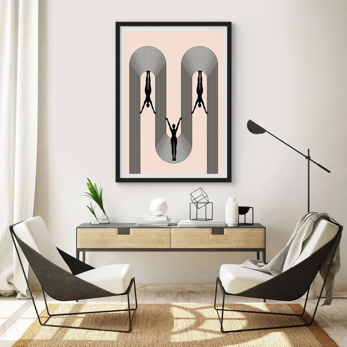 Pôster com moldura preta - Silhuetas minimalistas em uma composição geométrica - 50x70cm - De cabeça para baixo - Decoração de parede moderna para a sala de estar e quarto ARTTOR