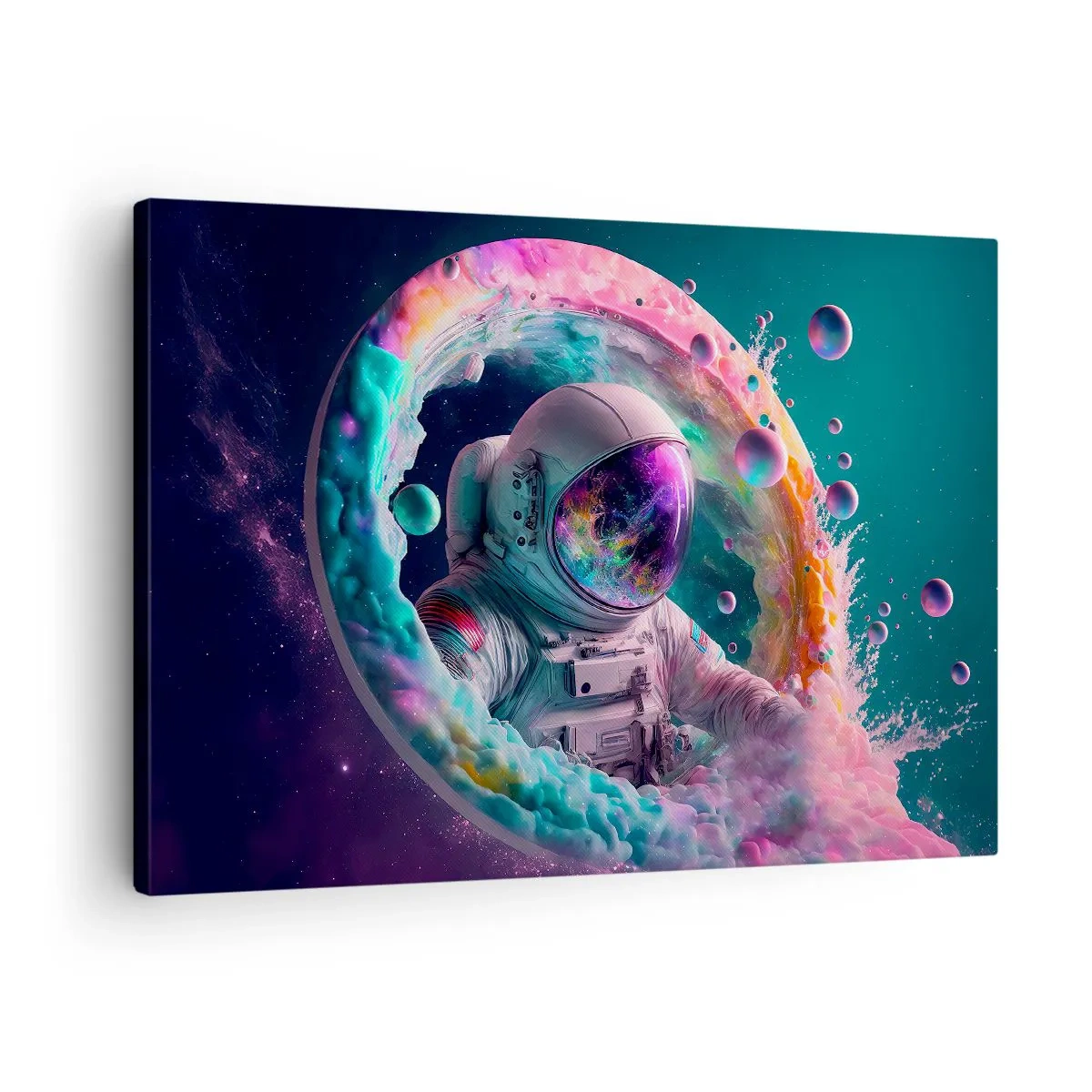 Quadro em tela - Astronauta em uma aura cósmica colorida - 70x50cm - Portão estrela - Decoração de parede moderna para a sala de estar e quarto ARTTOR