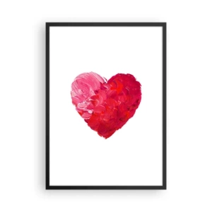 Pôster com moldura preta - Coração em tons de vermelho e rosa - 50x70cm - All you need is love - Decoração de parede moderna para a sala de estar e quarto ARTTOR