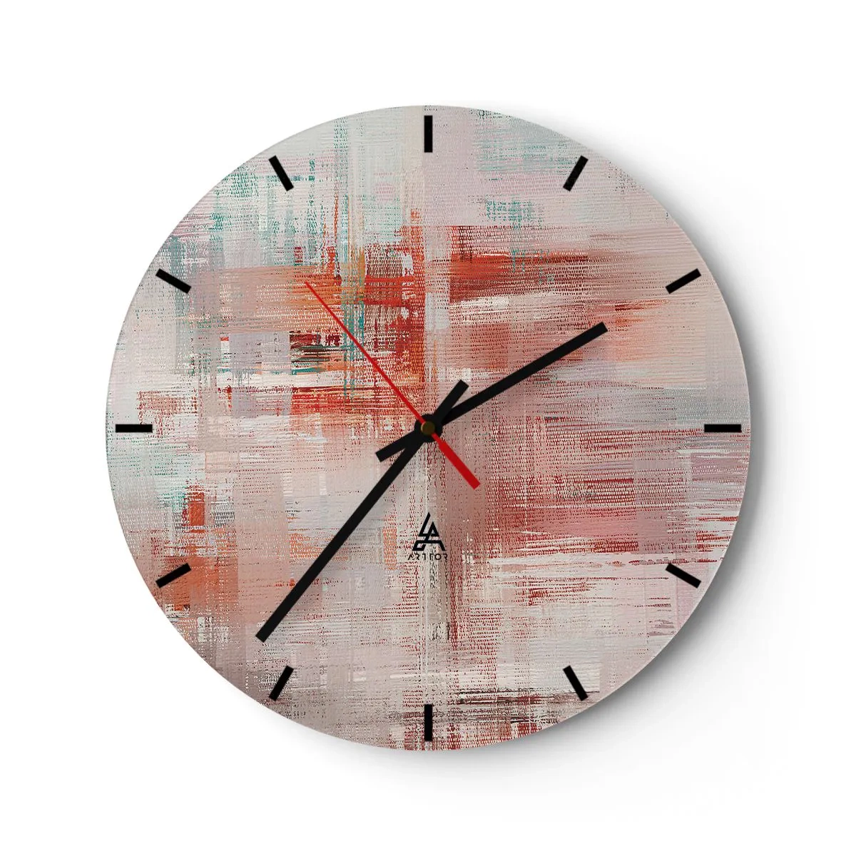Relógio de parede - Relógio em vidro - Uma composição abstrata de traços em tons de rosa e branco. - 30x30cm - Nebuloso. Mas rosa - Decoração de parede moderna para a sala de estar, cozinha e quarto ARTTOR