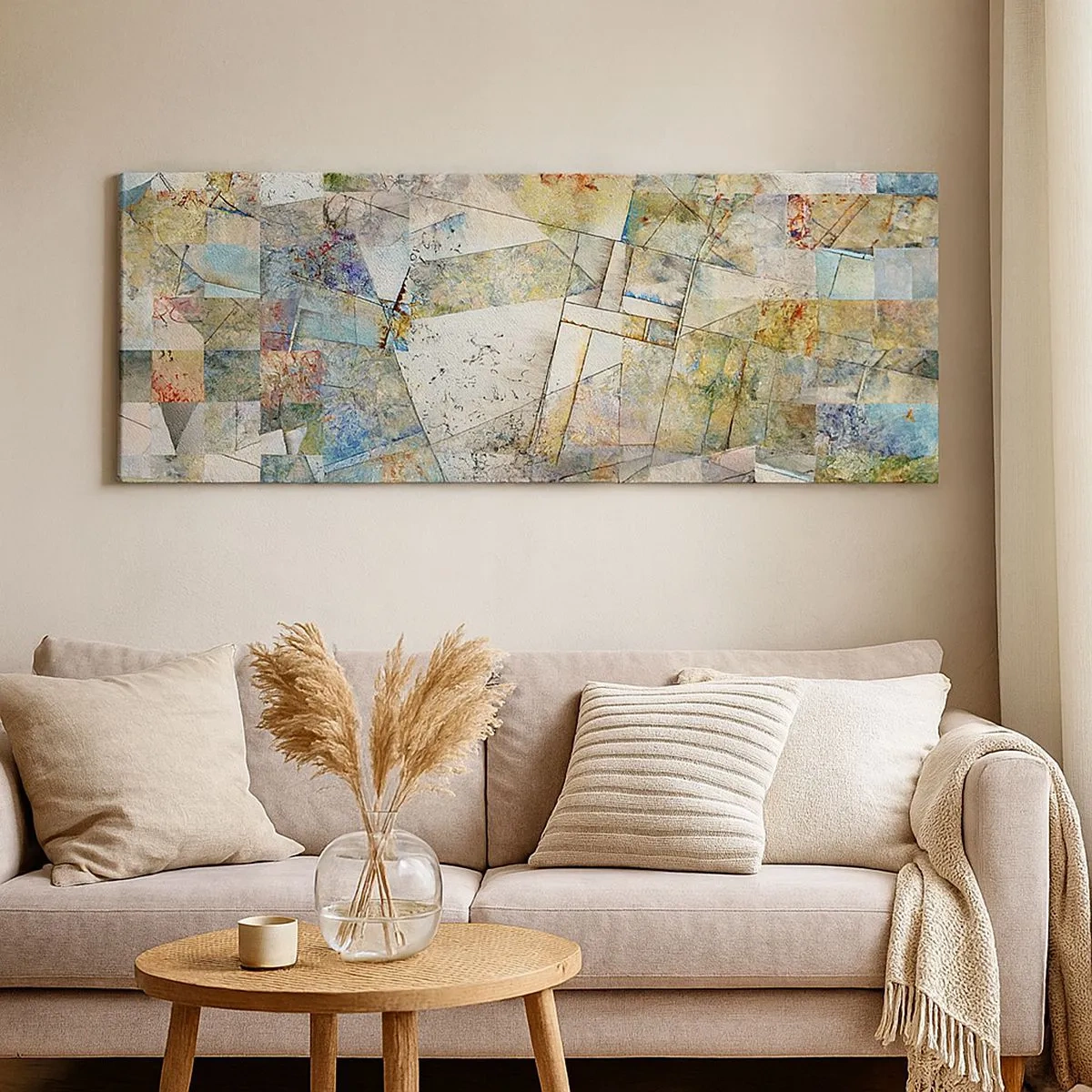 Quadro em tela - Embaralhamento geométrico - 100x40 cm