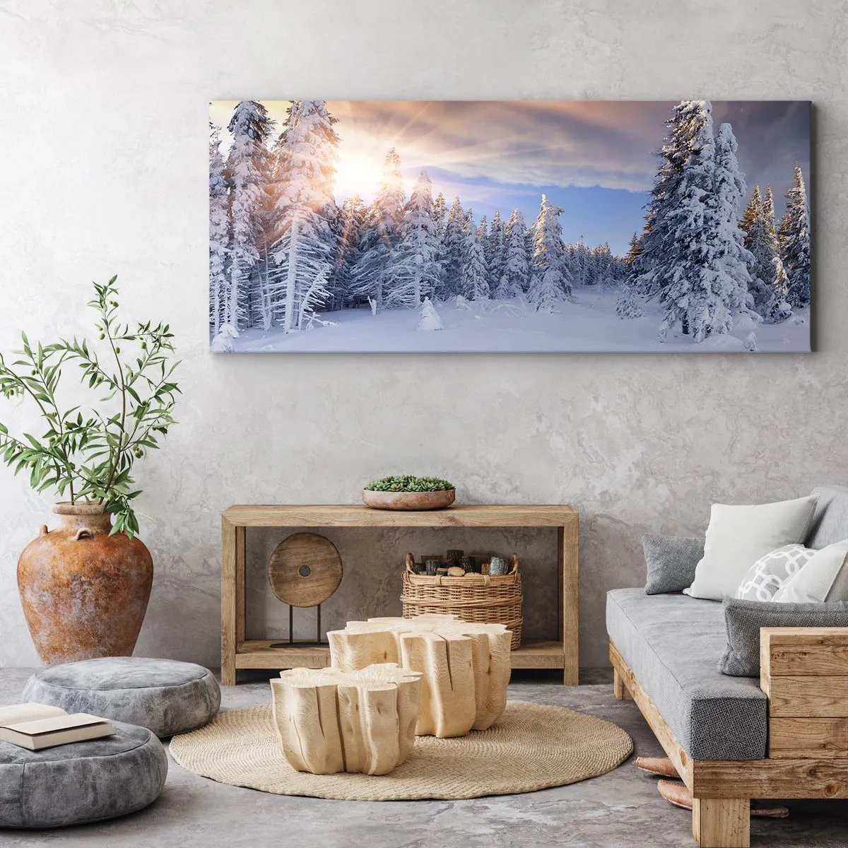 Quadro em tela - Espetáculo de neve da natureza - 140x50 cm