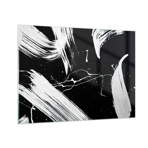 Quadro em vidro - Pinceladas brancas sobre fundo preto - 70x50cm - Quebrar a escuridão - Decoração de parede moderna para a sala de estar e quarto ARTTOR