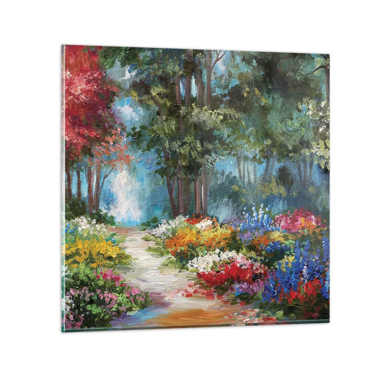 Quadro em vidro - Jardim florestal, floresta florida - 60x60 cm