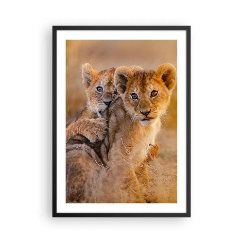 Pôster com moldura preta - Filhotes de leão na savana africana - 50x70cm - Não perturbe! Estamos a divertir-nos - Decoração de parede moderna para a sala de estar e quarto ARTTOR