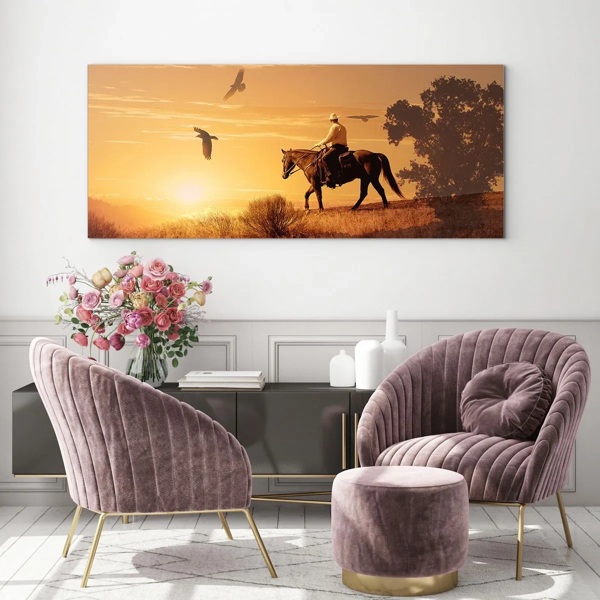 Quadro em vidro - Sozinho em toda a pradaria - 90x30 cm
