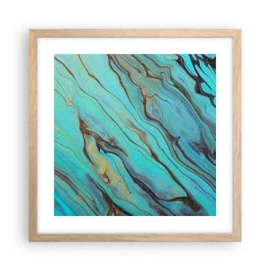 Pôster com moldura de carvalho claro - Maré Turquesa - 40x40 cm