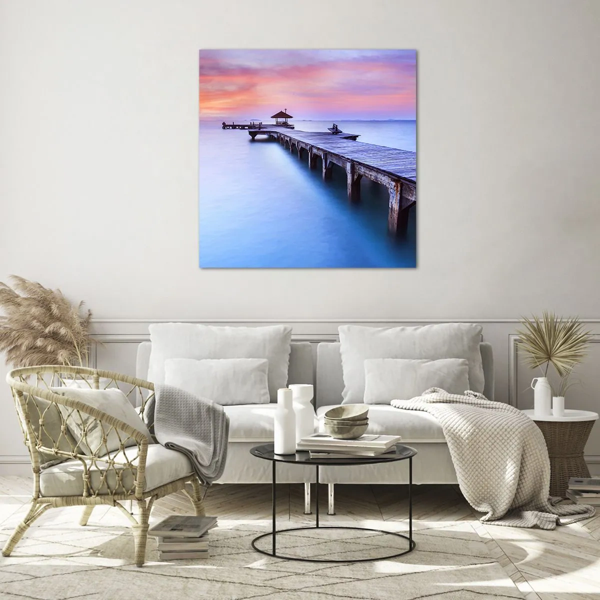 Quadro em vidro - Um mar de paz no horizonte - 40x40 cm