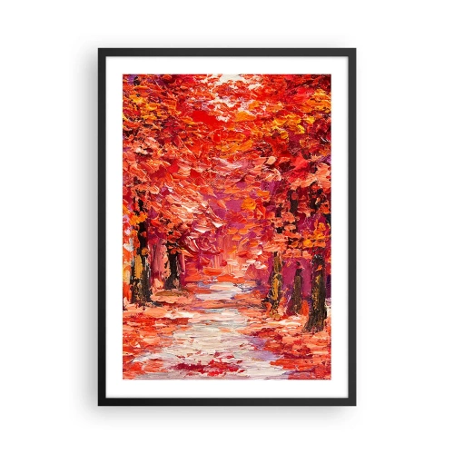 Pôster com moldura preta - Um pitoresco beco de outono em tons de vermelho - 50x70cm - Impressão de outono - Decoração de parede moderna para a sala de estar e quarto ARTTOR