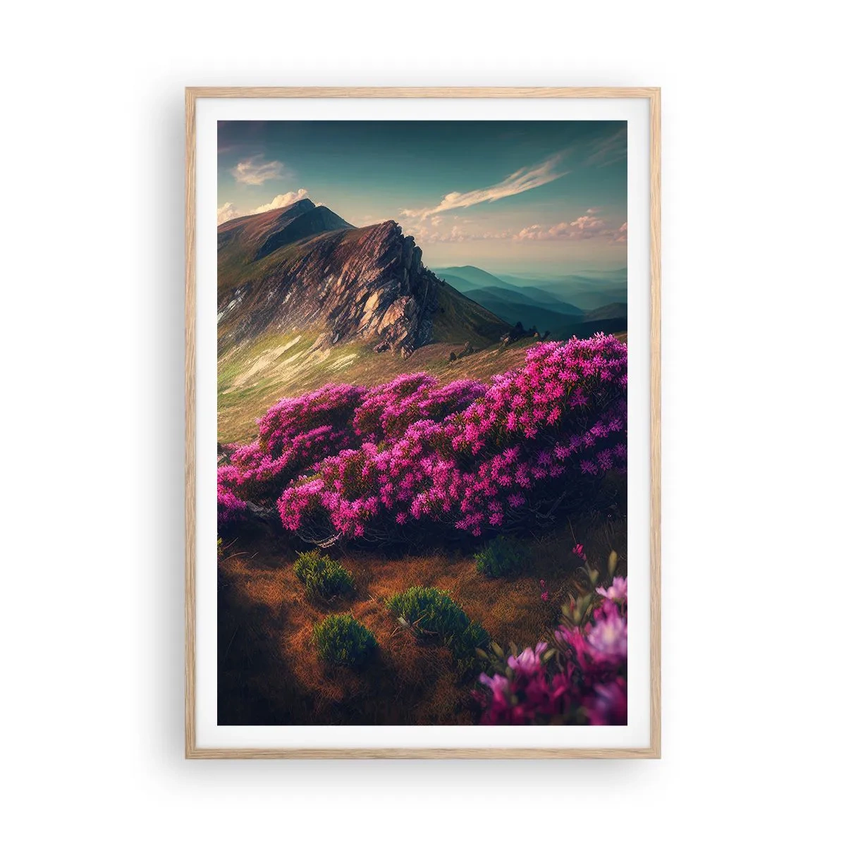 Pôster com moldura de carvalho claro - Verão nas montanhas - 70x100 cm