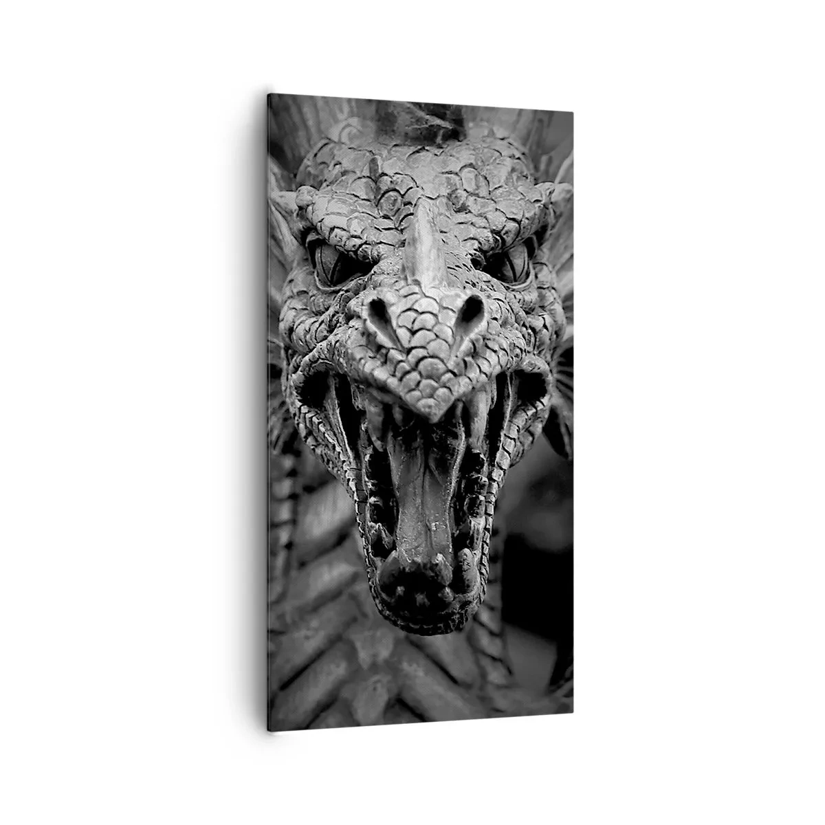Quadro em tela - Dragão de conto de fadas em tons de cinza - 65x120 cm