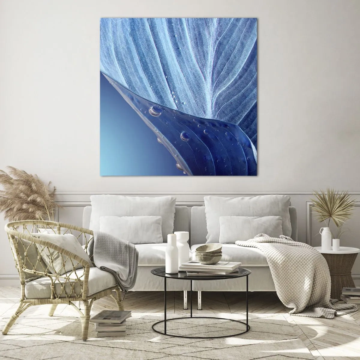 Quadro em vidro - Gotas escondidas no azul - 50x50 cm