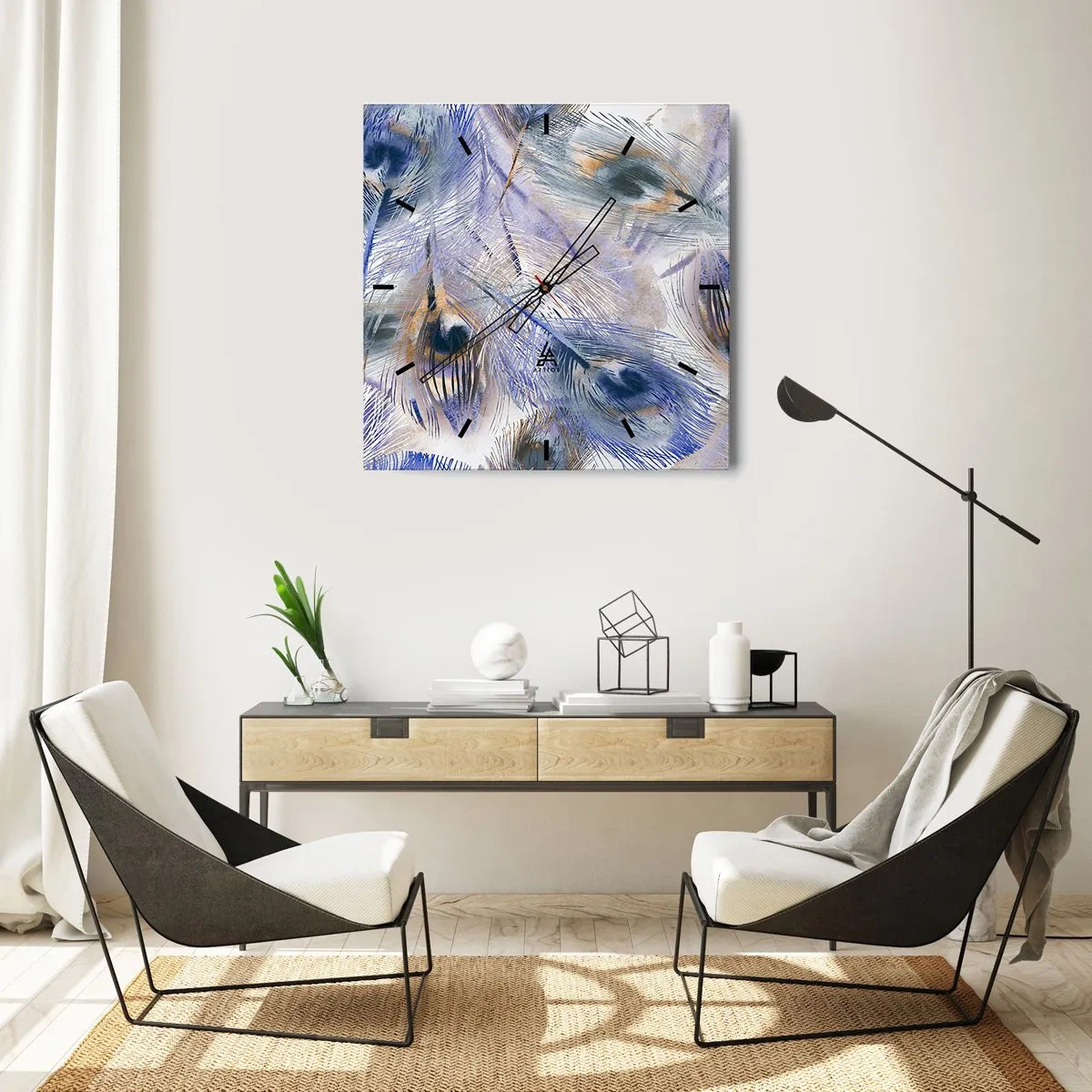 Relógio de parede - Relógio em vidro - Composição do pavão - 40x40 cm