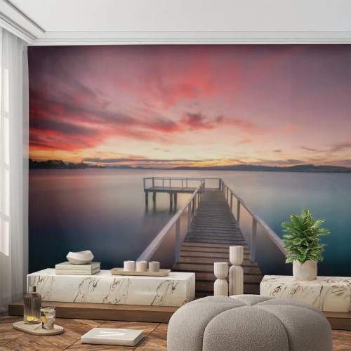 Papel de Parede Premium Canvas - A chama suave da noite - Paisagem, Pôr do sol, Cais de madeira - 200x140 cm