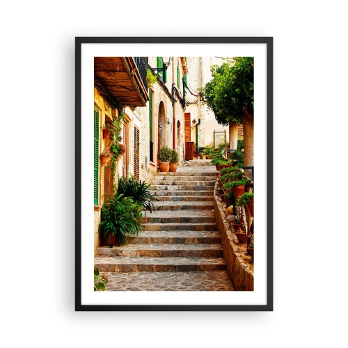 Pôster com moldura preta - O charme de uma rua mediterrânea - 50x70cm - O encanto das férias espanholas - Decoração de parede moderna para a sala de estar e quarto ARTTOR