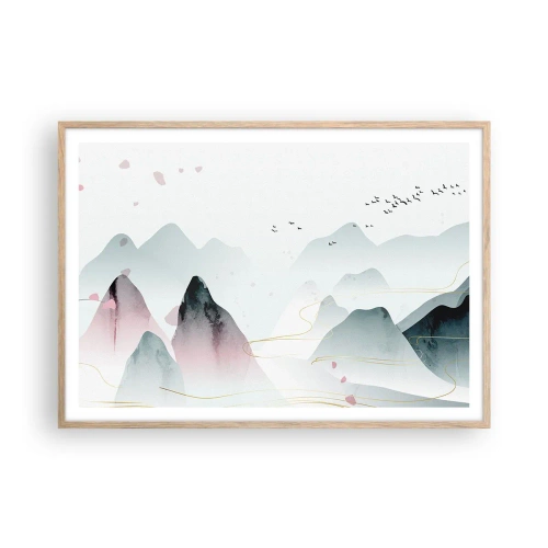 Pôster com moldura de carvalho claro - Acima dos picos - 100x70 cm